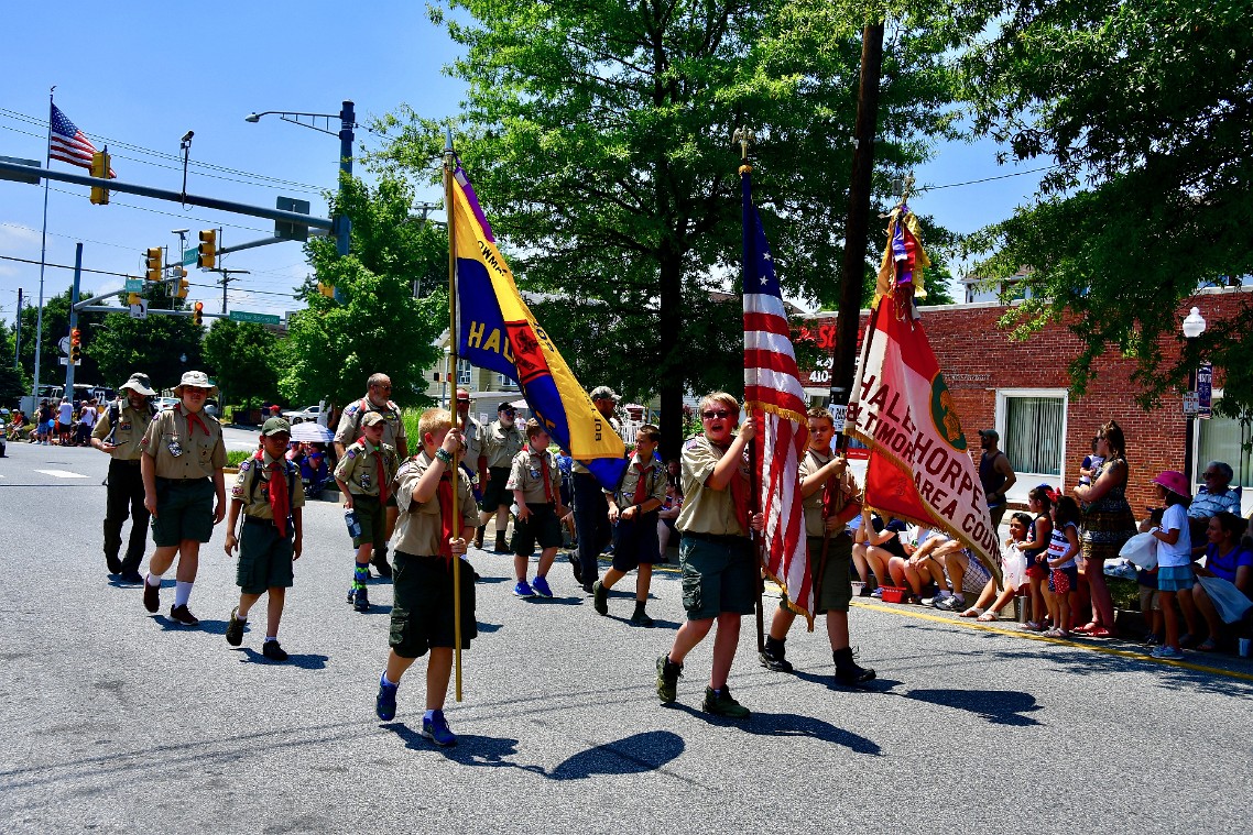 Troop 109 Color Guard and Members Marching