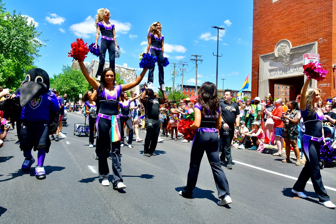 Ravens Cheerleaders and a Raven